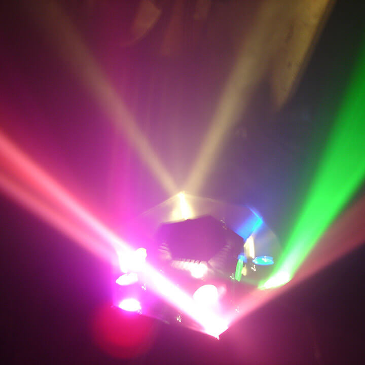Multicoloured disco lights for party hire.
