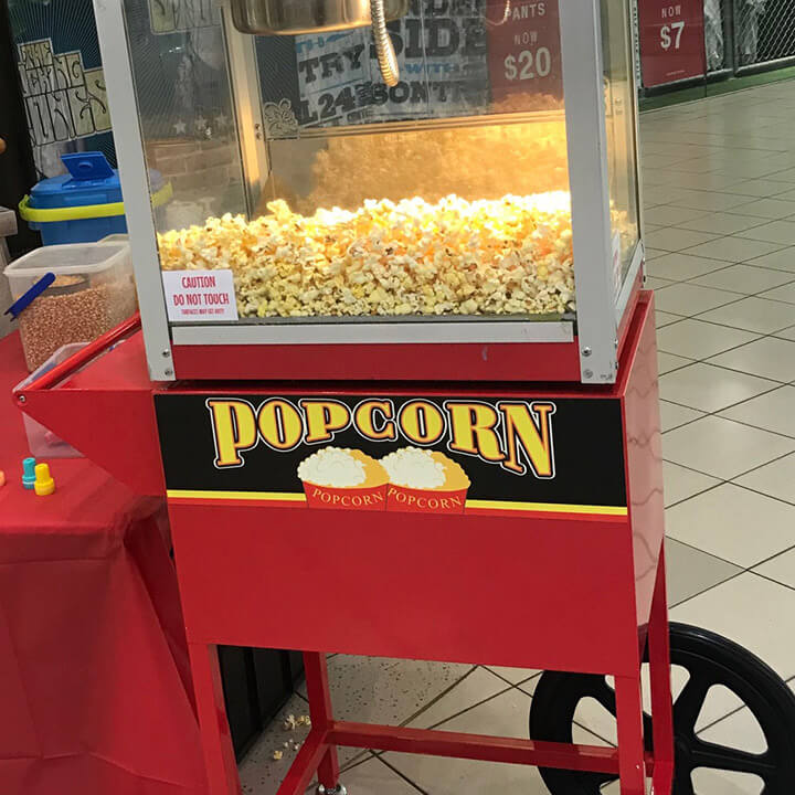 Popcorn machine for party hire for events.