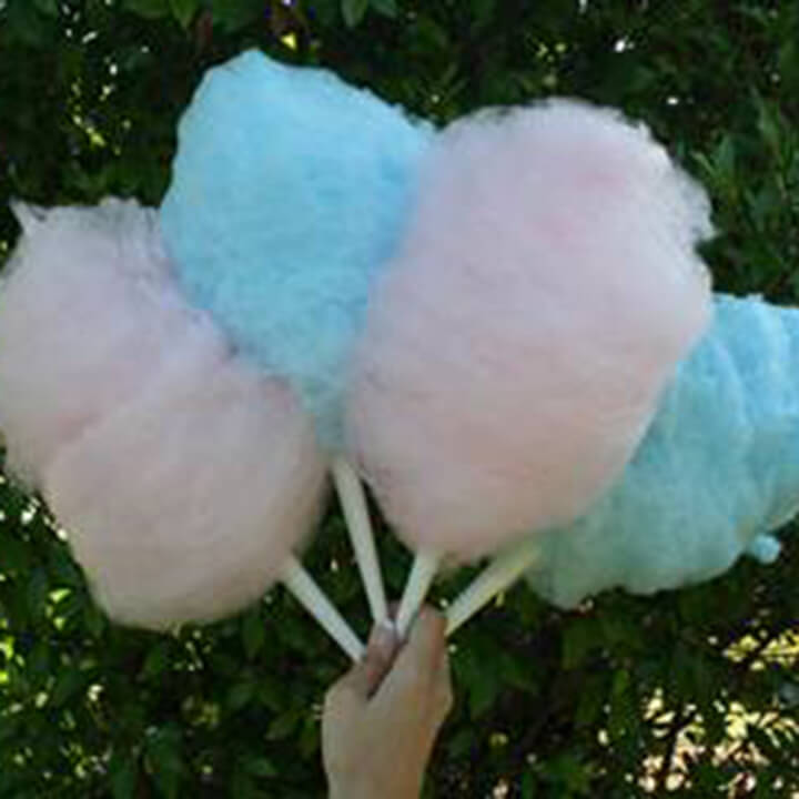Blue and pink fairy floss options on a stick