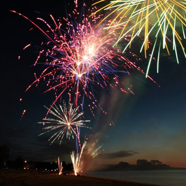 Yellow, pink and gold fireworks display