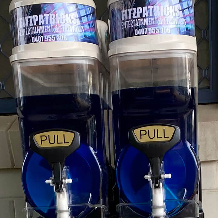 Slushie machines for hire with fitzpatricks logo