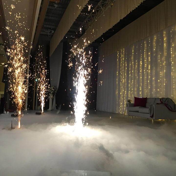 Wedding dry ice hire with fireworks.